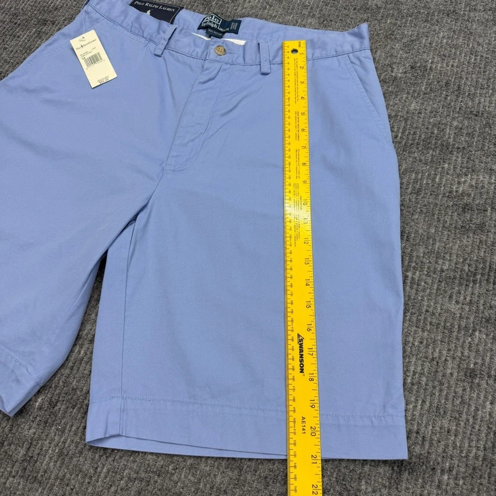 NWT Vtg Polo Ralph Lauren Blue Cotton Flat Front Chino Shorts Mens 34x9.5 Inseam